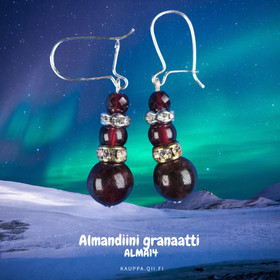Korvakorut almandiini 8mm, 6mm, viistehiottu 4mm, zirkonik. ALMA14