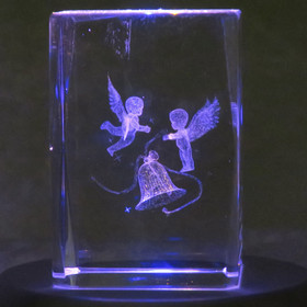 Kristallikuutio 6cm enkelit soittavat joulukelloa