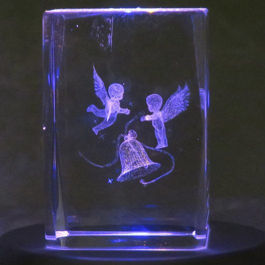 Kristallikuutio 6cm enkelit soittavat joulukelloa
