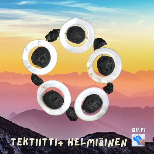 Rannekoru helmiäinen ja mustat tektiitit