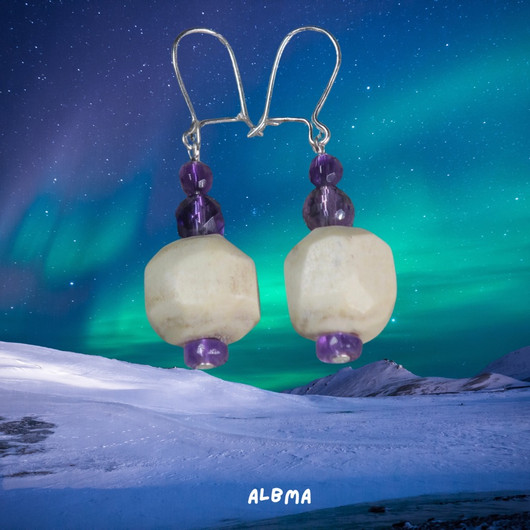 Korvakorut ametistit viistehiotut ja poronsarvihelmi ALBMA 