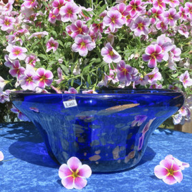 Malja sininen käsinpuhallettu lasikulho 25cm lehtikultaa lasin sisällä