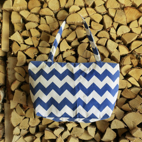 Olkalaukku sinivalkoinen, iso, vetoketjulla