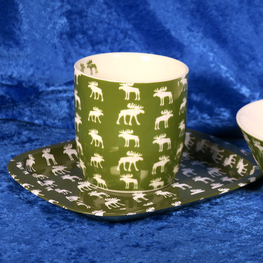 Tarjotin hirvi valkovihreä 19x16cm pieni metallitarjotin