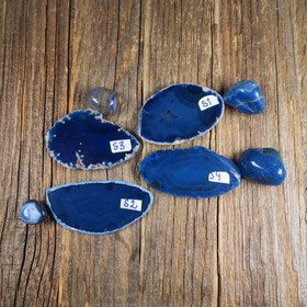 Akaattilevy ja rumpuhiottu sininen akaatti setti S1-S9. Valitse