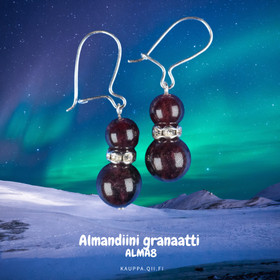 Korvakorut almandiini granaatti 8mm, 6mm, zirkonikoristein ALMA8