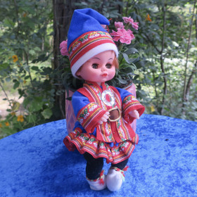 Lapinnukke 23cm  poika, siniset vaatteet