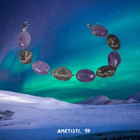 Rannekoru ametisti, 925-hopea porot, laiva. 20cm Suomi-koru  1D