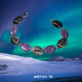 Rannekoru ametisti, 925-hopealaatoissa Suomi-aiheisia kuvia 19cm nro4E