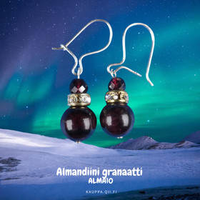 Korvakorut almandiini 8mm ja viistehiottu 4mm zirkonikoristein ALMA10