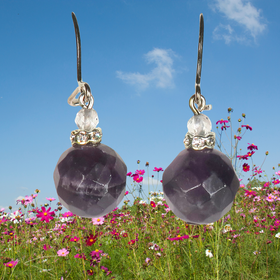 Korvakorut ametisti 10mm ja vuorikide zirkonikoristein 10zv VIVIAN