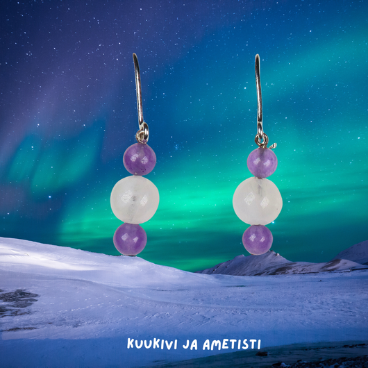 Korvakorut ametistit ja kuukivi 4-7-4mm