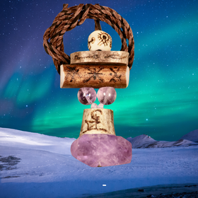 Riipus ympäriinsä polttokaiverrettuja poronsarvia, ametistit SARAHKKA