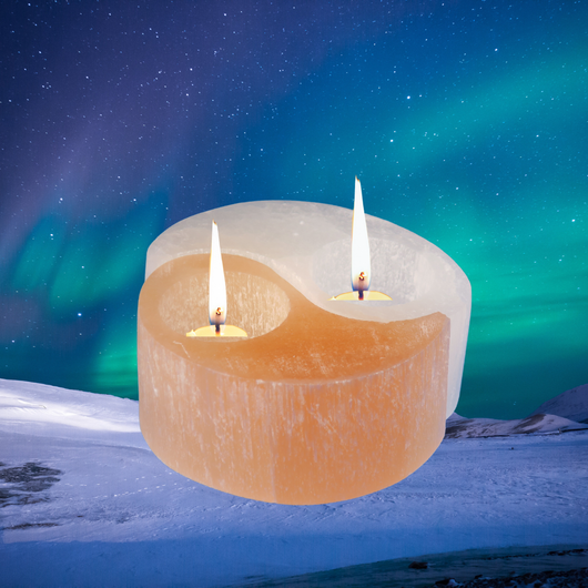 Tuikkupari seleniitti yin-yang, oranssi ja valkoinen