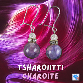 Korvakorut tsharoiitti ja vuorikide jää-ice zirkonikoristein. 64ko14h