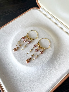 Sepia Drop-korvakorut, ruusukvartsi-makeanvedenhelmi