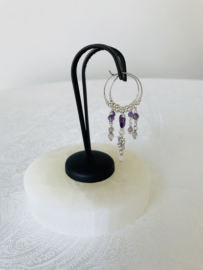 Amethyst Drop-korvakorut, ametisti-ruusukvartsi-savuakaatti