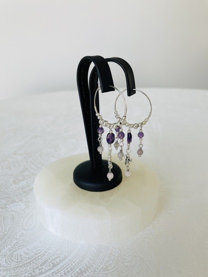 Amethyst Drop-korvakorut, ametisti-ruusukvartsi-savuakaatti