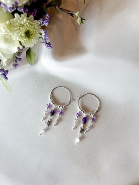 Amethyst Drop-korvakorut, ametisti-ruusukvartsi-savuakaatti