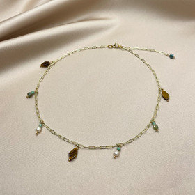 Java-kaulaketju, tiikerinsilmä-akaatti-aventuriini-helmi