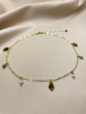 Java-kaulaketju, tiikerinsilmä-akaatti-aventuriini-helmi