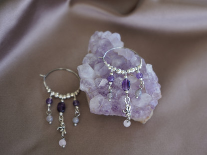 Amethyst Drop-korvakorut, ametisti-ruusukvartsi-savuakaatti