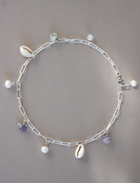 Flina-koruketju 36cm, helmi-fluoriitti-simpukankuori