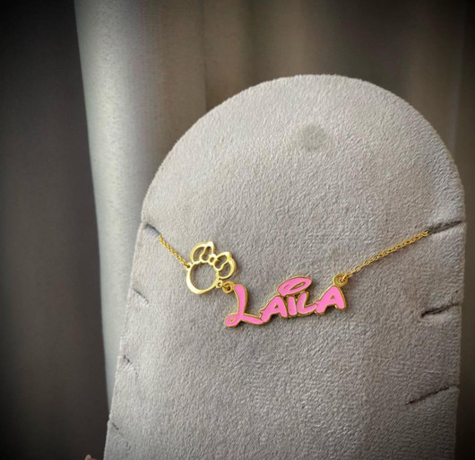 Gold-plated- “Minne&Name ” Necklace - pink