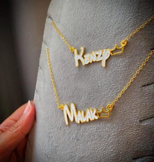 Gold plated white Crown Necklace 