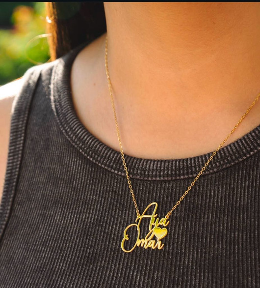  Gold-plated- “couple custom name” Heart Necklace