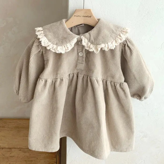 Beige Clary-vakosamettimekko kauluksella lapselle ♥