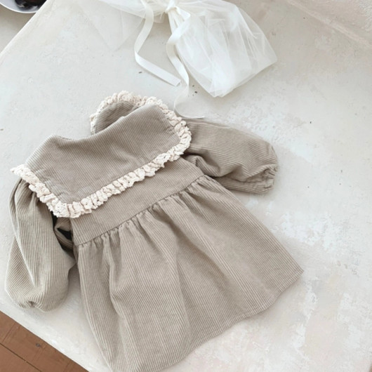 Beige Clary-vakosamettimekko kauluksella lapselle ♥