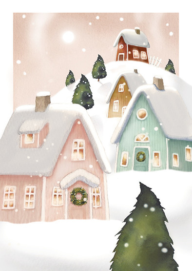 Joulukortti joulukylä