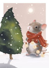 Joulukortti hiiri ja jouluvalot