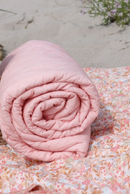 Puuvillapeitto raita (vaaleanpunainen)