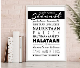 Meidän perheen säännöt postikortti 2 väriä