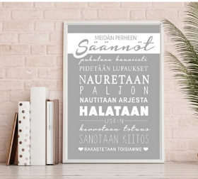 Meidän perheen säännöt postikortti 2 väriä