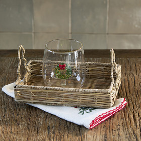 Rustic Rattan Christmas Tree Mini Tray