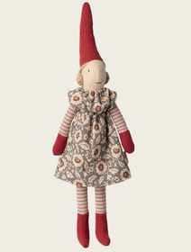 Maileg magneettitonttutyttö kuviomekossa