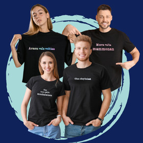 T-paita Siionin virren tekstillä