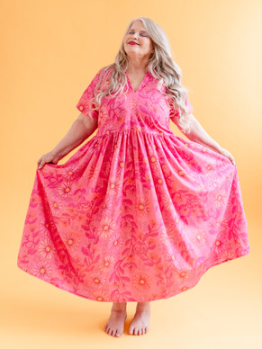 Aliisan kukkala-puuvillasatiini pinkki