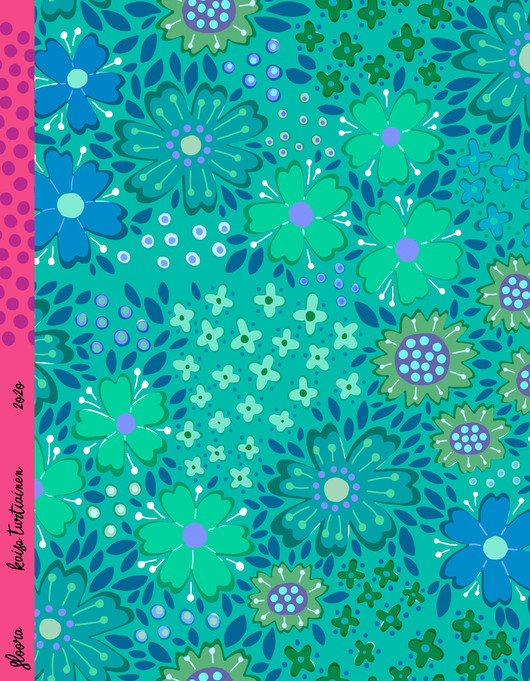 Floora-puuvillakangas turkoosi