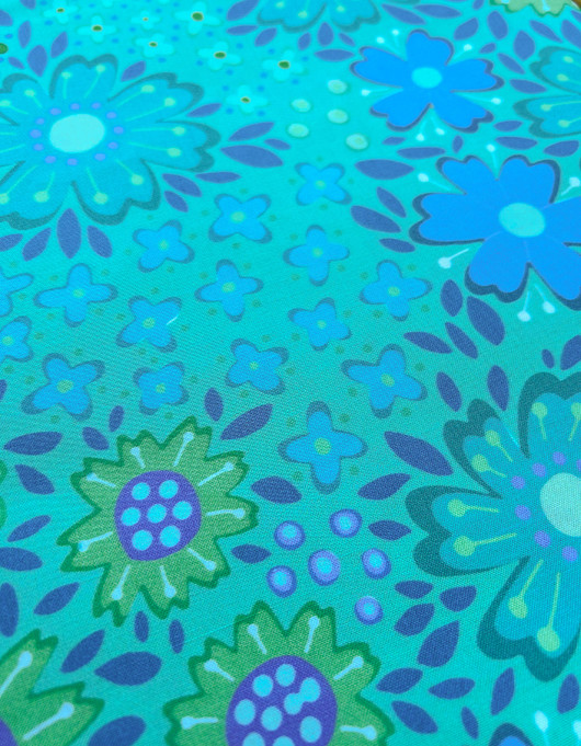 Floora-puuvillakangas turkoosi