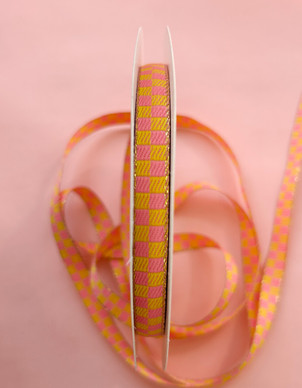 Kuvionauha 10 mm kelta-vaaleanpunaiset ruudut