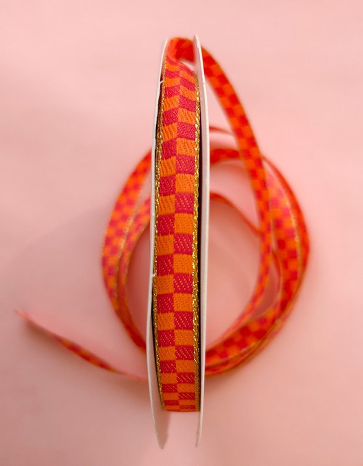 Kuvionauha 10 mm oranssi-pinkki ruudut