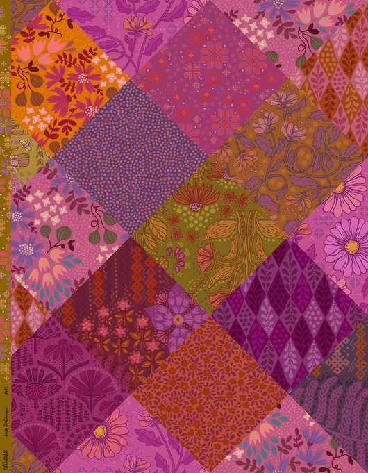 Tilkkutäkki-puuvillasatiini punasävyinen