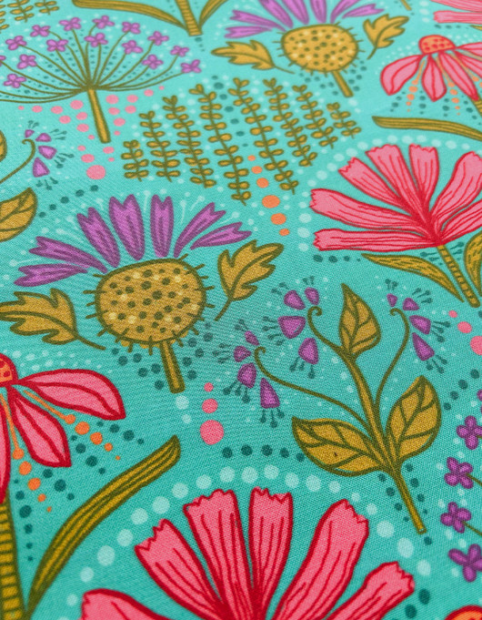 Yrttitarha-puuvillakangas turkoosi