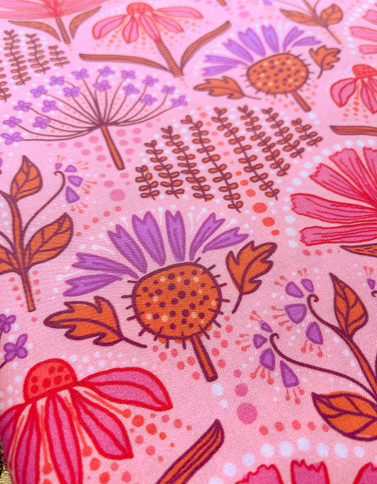 Yrttitarha-puuvillakangas vaaleanpunainen