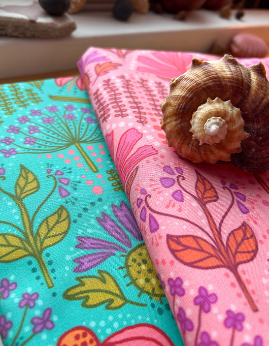 Yrttitarha-puuvillakangas turkoosi