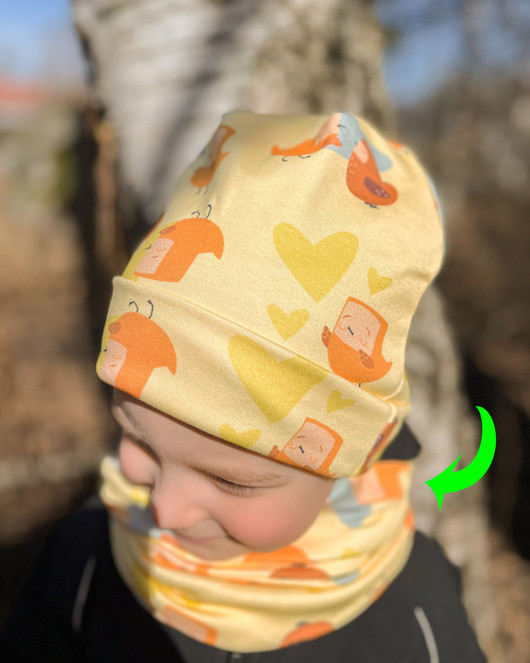 Tuubihuivi keltainen - Pikkuli, pyy ja sydän